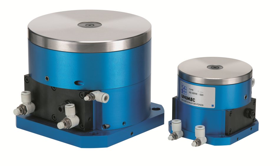 Deux tables à indexation UNIMEC, cylindres bleus